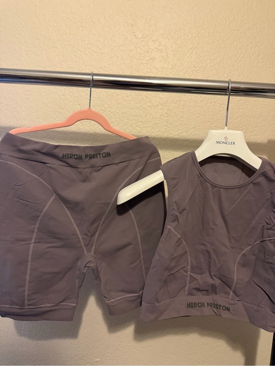 Heron Preston Pants - Heron Preston Lavender Active Crop & Shorts Set